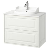 TÄNNFORSEN / RUTSJÖN wash-stnd w drawers/wash-basin/tap, white/white marble effect, 82x49x76 cm