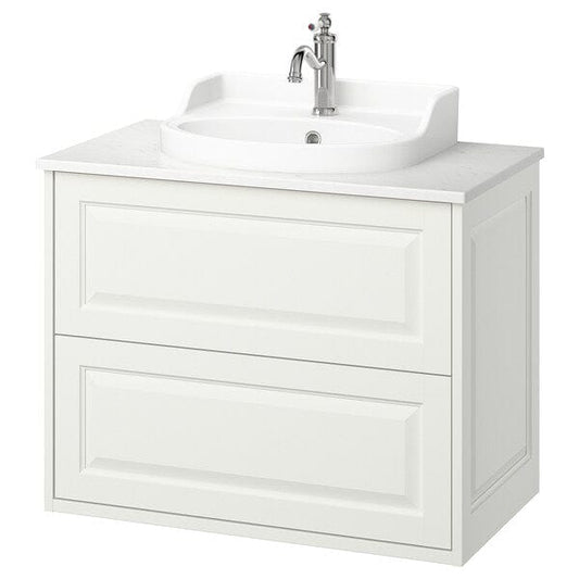 Ikea TÄNNFORSEN / RUTSJÖN - Washbasin/drawer/misc cabinet, white/white marble effect,82x49x76 cm
