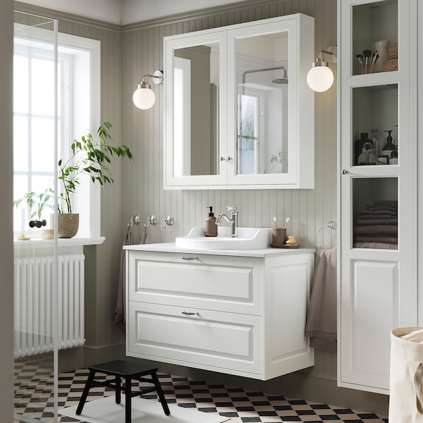 TÄNNFORSEN / RUTSJÖN - Washbasin/drawer unit/misc, white/white marble effect,102x49x76 cm - best price from Maltashopper.com 29521561