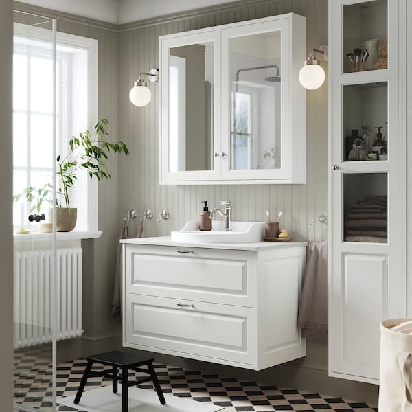 Ikea TÄNNFORSEN / RUTSJÖN - Washbasin/drawer unit/misc, white/white marble effect,102x49x76 cm
