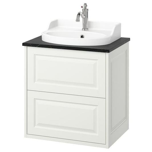 Ikea TÄNNFORSEN / RUTSJÖN - Washbasin/drawer/misc cabinet, white/black marble effect,62x49x76 cm
