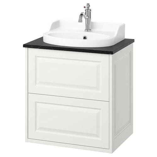 TÄNNFORSEN / RUTSJÖN - Washbasin/drawer/misc cabinet, white/black marble effect,62x49x76 cm