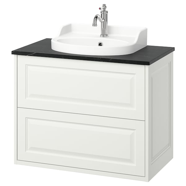 TÄNNFORSEN / RUTSJÖN - Washbasin/drawer/misc cabinet, white/black marble effect,82x49x76 cm - best price from Maltashopper.com 99521402