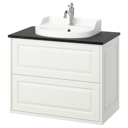 TÄNNFORSEN / RUTSJÖN - Washbasin/drawer/misc cabinet, white/black marble effect,82x49x76 cm