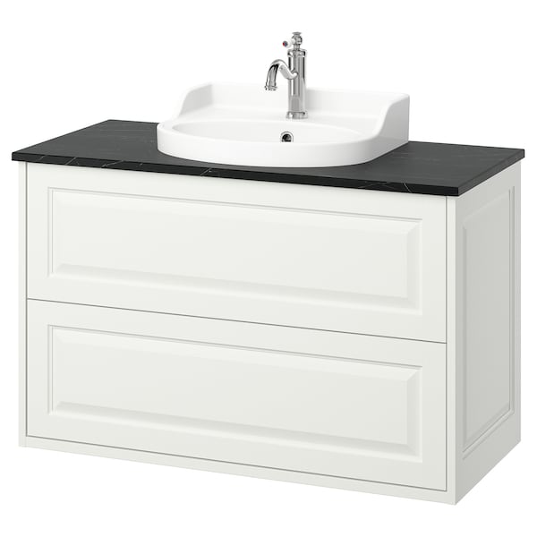 TÄNNFORSEN / RUTSJÖN - Washbasin/drawer/misc cabinet, white/black marble effect,102x49x76 cm - best price from Maltashopper.com 19514108