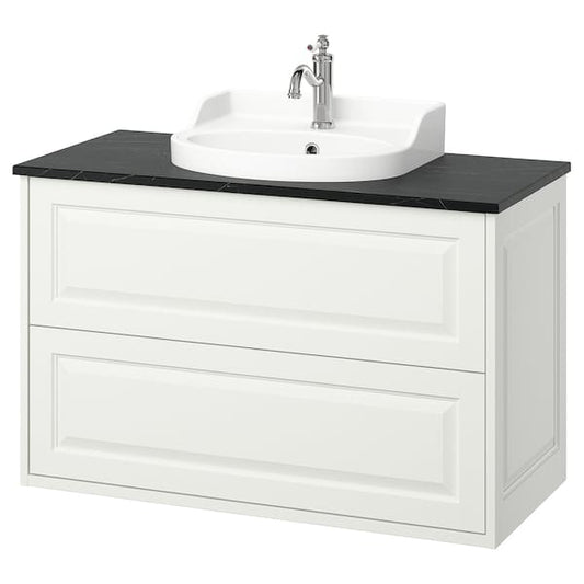 Ikea TÄNNFORSEN / RUTSJÖN - Washbasin/drawer/misc cabinet, white/black marble effect,102x49x76 cm