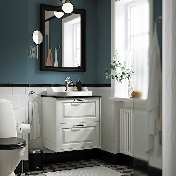 TÄNNFORSEN / RUTSJÖN - Washbasin/drawer/misc cabinet, white/black marble effect,62x49x76 cm - best price from Maltashopper.com 29521486