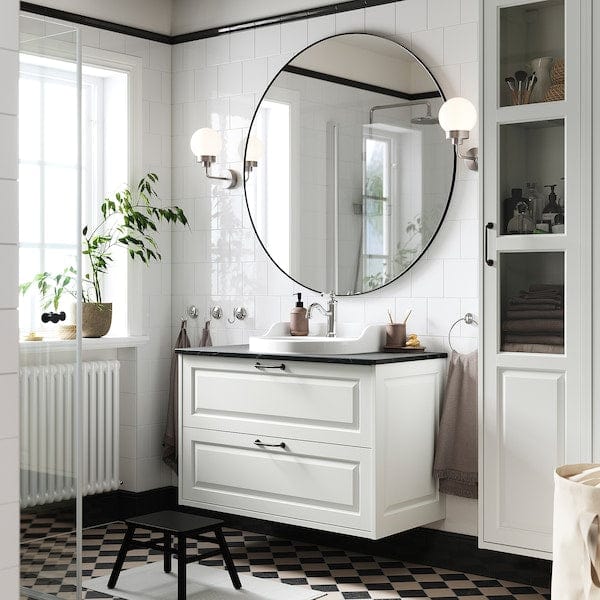 Ikea TÄNNFORSEN / RUTSJÖN - Washbasin/drawer/misc cabinet, white/black marble effect,102x49x76 cm