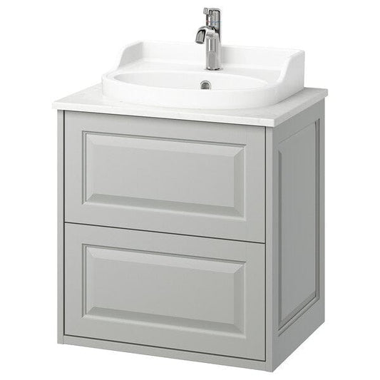 Ikea TÄNNFORSEN / RUTSJÖN - Washbasin/drawer/misc cabinet, light grey/white marble effect,62x49x76 cm