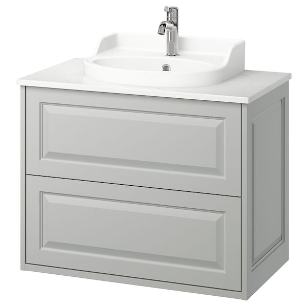 TÄNNFORSEN / RUTSJÖN - Washbasin/drawer/misc cabinet, light grey/white marble effect,82x49x76 cm
