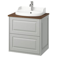TÄNNFORSEN / RUTSJÖN wash-stnd w drawers/wash-basin/tap, light grey/brown walnut effect, 62x49x76 cm