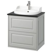 TÄNNFORSEN / RUTSJÖN wash-stnd w drawers/wash-basin/tap, light grey/black marble effect, 62x49x76 cm