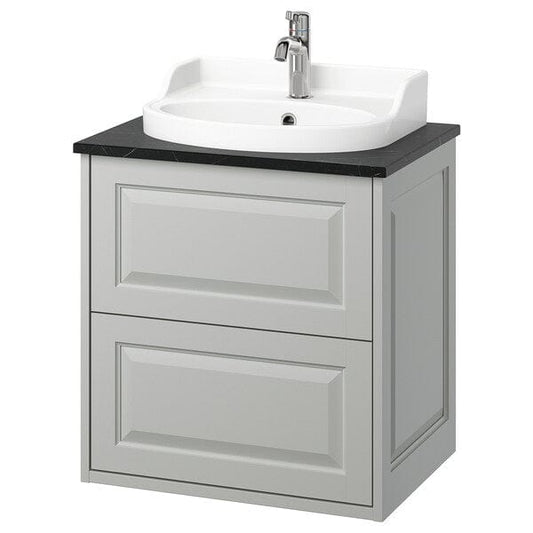Ikea TÄNNFORSEN / RUTSJÖN - Washbasin/drawer/misc cabinet, light grey/black marble effect,62x49x76 cm