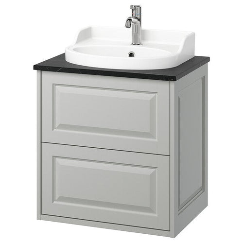 TÄNNFORSEN / RUTSJÖN - Washbasin/drawer/misc cabinet, light grey/black marble effect,62x49x76 cm