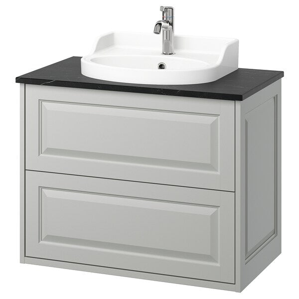 TÄNNFORSEN / RUTSJÖN - Washbasin/drawer/misc cabinet, light grey/black marble effect,82x49x76 cm - best price from Maltashopper.com 59514088