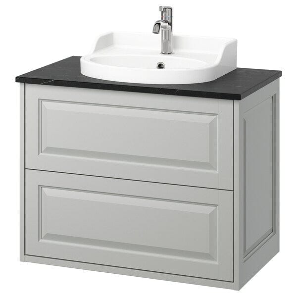 Ikea TÄNNFORSEN / RUTSJÖN - Washbasin/drawer/misc cabinet, light grey/black marble effect,82x49x76 cm