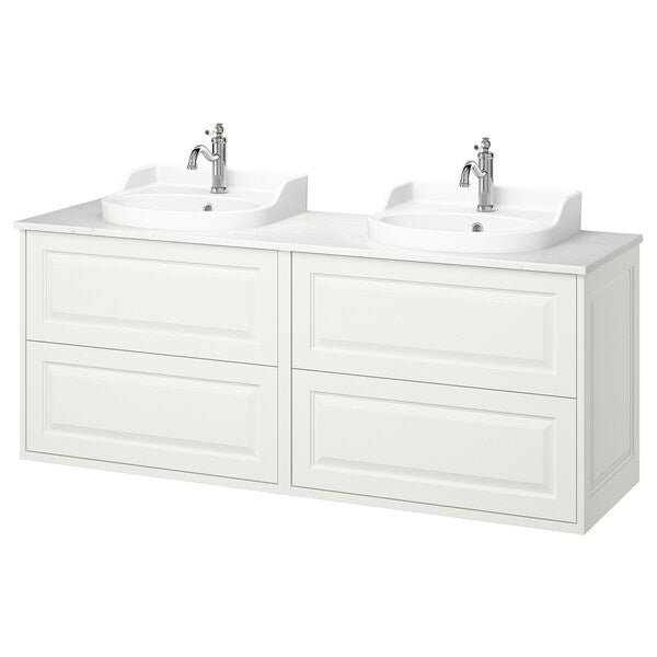 TÄNNFORSEN / RUTSJÖN - Washbasin/washbasin unit/mixer, white/white marble effect,162x49x76 cm - best price from Maltashopper.com 59528392