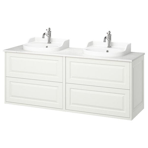 TÄNNFORSEN / RUTSJÖN - Washbasin/washbasin unit/mixer, white/white marble effect,162x49x76 cm
