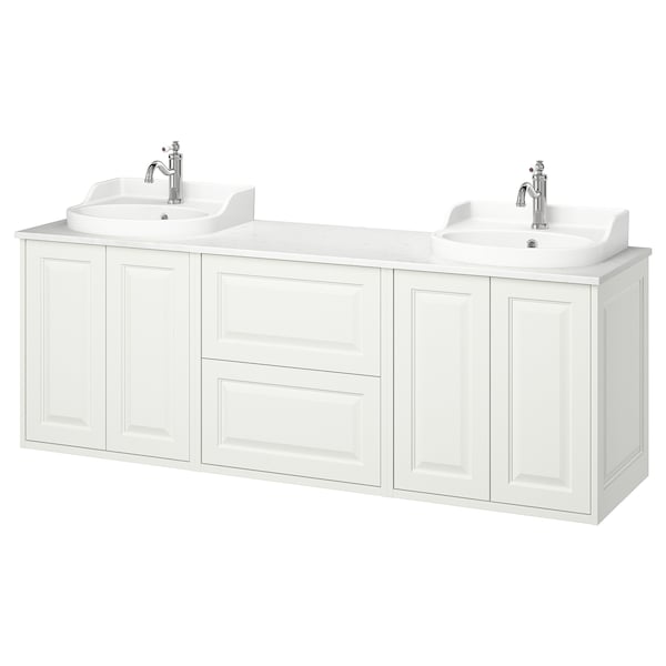 TÄNNFORSEN / RUTSJÖN - Washbasin/washbasin unit/mixer, white/white marble effect,182x49x76 cm - best price from Maltashopper.com 29528384
