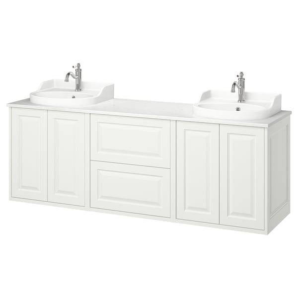 Ikea TÄNNFORSEN / RUTSJÖN - Washbasin/washbasin unit/mixer, white/white marble effect,182x49x76 cm