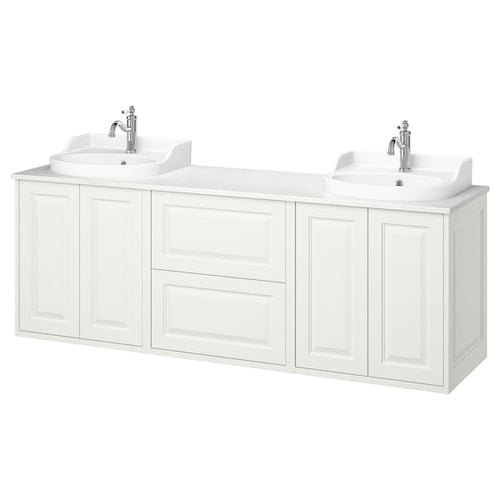 TÄNNFORSEN / RUTSJÖN - Washbasin/washbasin unit/mixer, white/white marble effect,182x49x76 cm