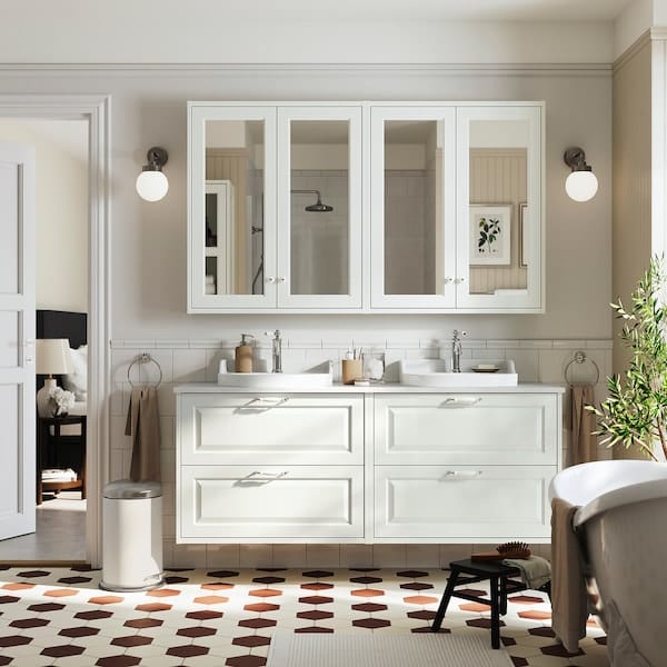 TÄNNFORSEN / RUTSJÖN - Washbasin/washbasin unit/mixer, white/white marble effect,162x49x76 cm - best price from Maltashopper.com 59528392