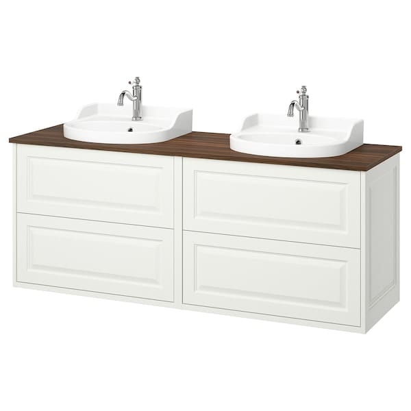 TÄNNFORSEN / RUTSJÖN - Washbasin/washbasin unit, white/brown walnut effect,162x49x76 cm