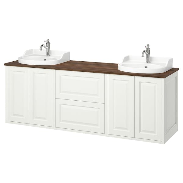 TÄNNFORSEN / RUTSJÖN - Washbasin/washbasin unit, white/brown walnut effect,182x49x76 cm