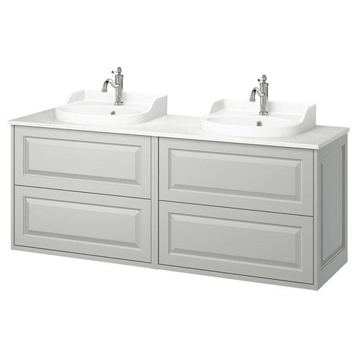 TÄNNFORSEN / RUTSJÖN - Washbasin/washbasin unit, light grey/white marble effect,162x49x76 cm