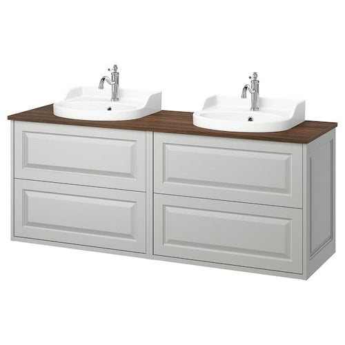 TÄNNFORSEN / RUTSJÖN - Washbasin/washbasin unit, light grey/brown walnut effect,162x49x76 cm