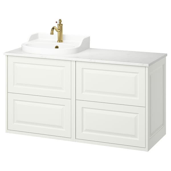 TÄNNFORSEN / RUTSJÖN - Washbasin/Washbasin/Mixer unit, white/white marble effect,122x49x76 cm - best price from Maltashopper.com 29528459