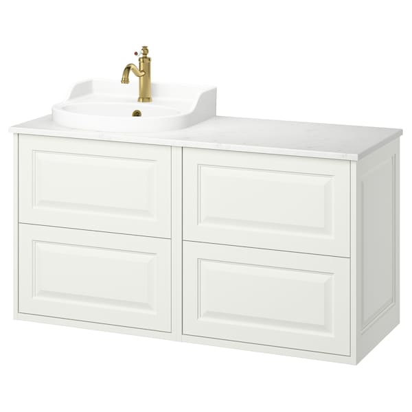 TÄNNFORSEN / RUTSJÖN - Washbasin/Washbasin/Mixer unit, white/white marble effect,122x49x76 cm
