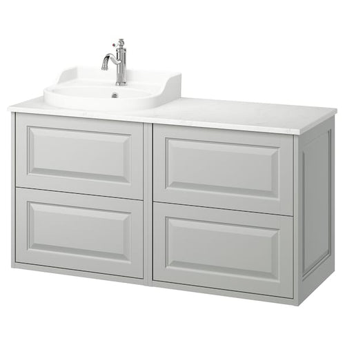 TÄNNFORSEN / RUTSJÖN - Washbasin/washbasin unit/mixer, light grey/white marble effect,122x49x76 cm