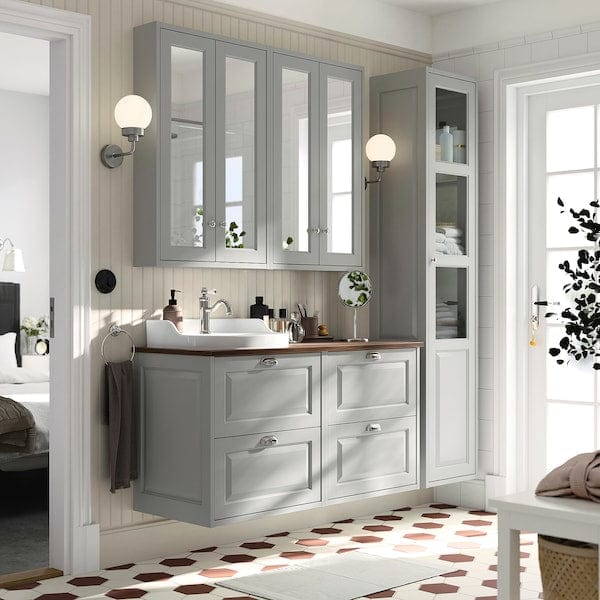 Ikea TÄNNFORSEN / RUTSJÖN - Washbasin/washbasin unit/mixer, light grey/brown walnut effect,122x49x76 cm