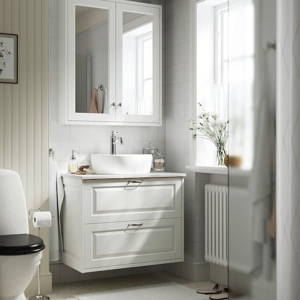 Ikea TÄNNFORSEN / TÖRNVIKEN - Washbasin/drawer/misc cabinet, white/white marble effect,82x49x79 cm