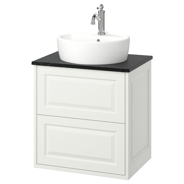 TÄNNFORSEN / TÖRNVIKEN - Washbasin/drawer/misc cabinet, white/black marble effect,62x49x79 cm - best price from Maltashopper.com 89521558