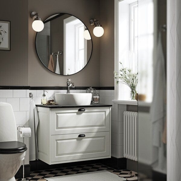 Ikea TÄNNFORSEN / TÖRNVIKEN - Washbasin/drawer/misc cabinet, white/black marble effect,82x49x79 cm