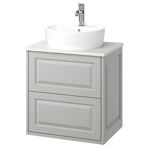 TÄNNFORSEN / TÖRNVIKEN - Washbasin/drawer/misc cabinet, light grey/white marble effect,62x49x79 cm