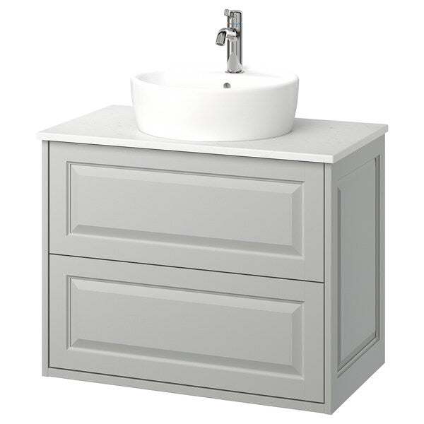 TÄNNFORSEN / TÖRNVIKEN - Washbasin/drawer/misc cabinet, light grey/white marble effect,82x49x79 cm - best price from Maltashopper.com 59521418