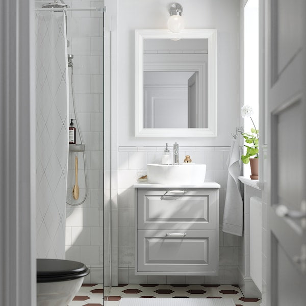 TÄNNFORSEN / TÖRNVIKEN - Washbasin/drawer/misc cabinet, light grey/white marble effect,62x49x79 cm - best price from Maltashopper.com 39513966
