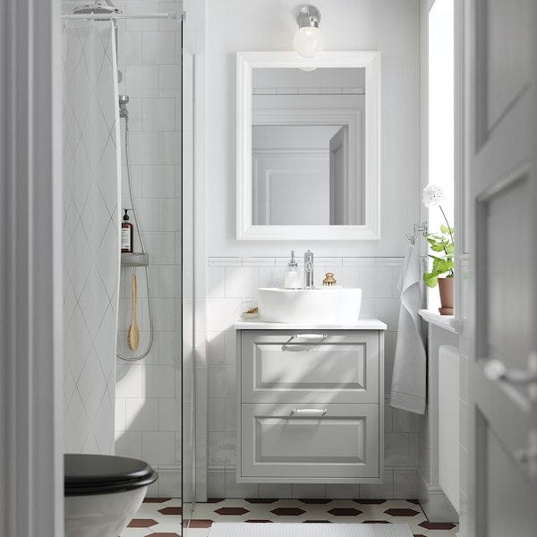 Ikea TÄNNFORSEN / TÖRNVIKEN - Washbasin/drawer/misc cabinet, light grey/white marble effect,62x49x79 cm