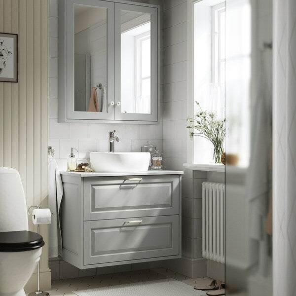 TÄNNFORSEN / TÖRNVIKEN - Washbasin/drawer/misc cabinet, light grey/white marble effect,82x49x79 cm - best price from Maltashopper.com 59521418