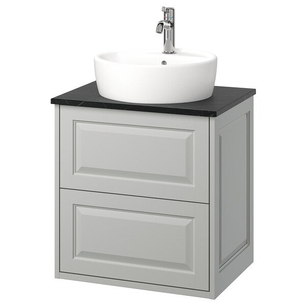 TÄNNFORSEN / TÖRNVIKEN - Washbasin/drawer/misc cabinet, light grey/black marble effect,62x49x79 cm - best price from Maltashopper.com 49521560