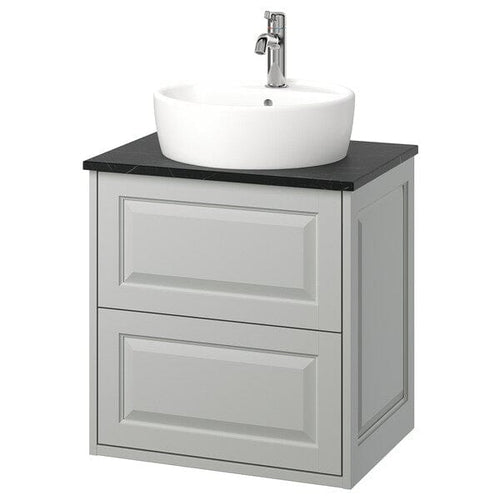 TÄNNFORSEN / TÖRNVIKEN - Washbasin/drawer/misc cabinet, light grey/black marble effect,62x49x79 cm