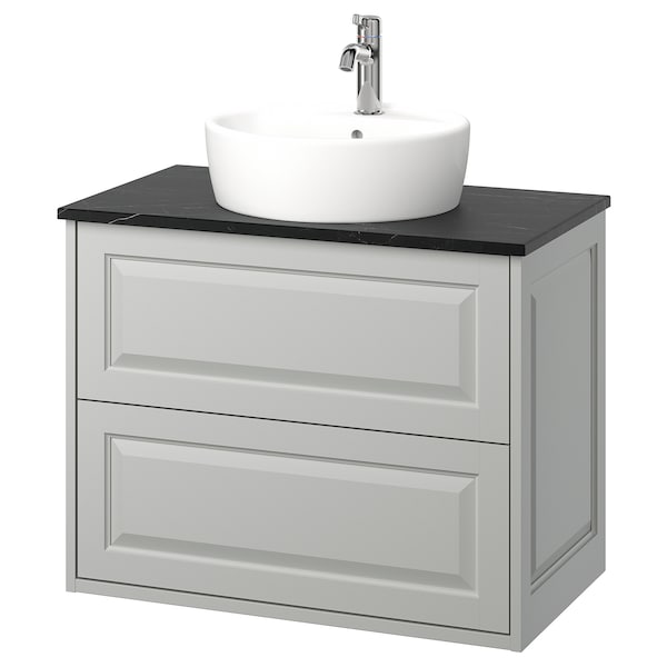 TÄNNFORSEN / TÖRNVIKEN - Washbasin/drawer/misc cabinet, light grey/black marble effect,82x49x79 cm - best price from Maltashopper.com 99521421