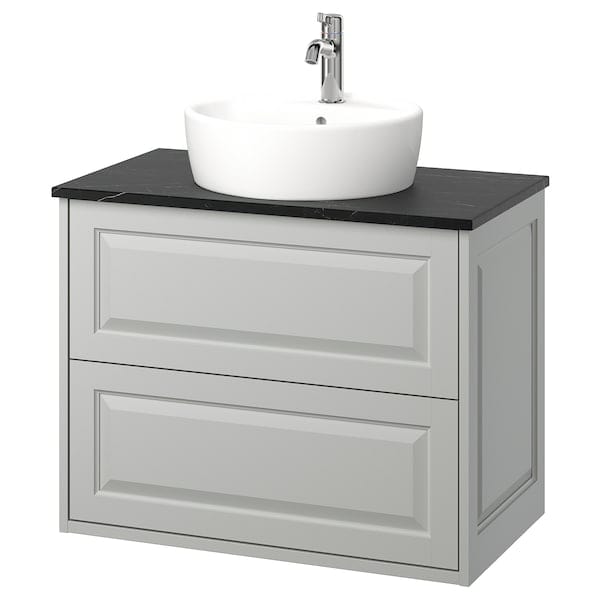 TÄNNFORSEN / TÖRNVIKEN - Washbasin/drawer/misc cabinet, light grey/black marble effect,82x49x79 cm