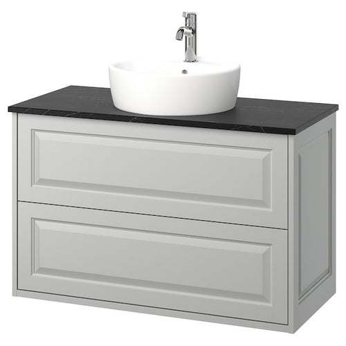 TÄNNFORSEN / TÖRNVIKEN - Washbasin/drawer unit/misc, light grey/black marble effect,102x49x79 cm