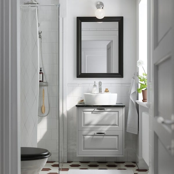 Ikea TÄNNFORSEN / TÖRNVIKEN - Washbasin/drawer/misc cabinet, light grey/black marble effect,62x49x79 cm