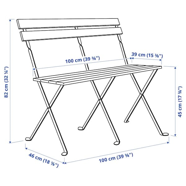 Ikea TÄRNÖ - Bench, outdoor, foldable black/light brown stained