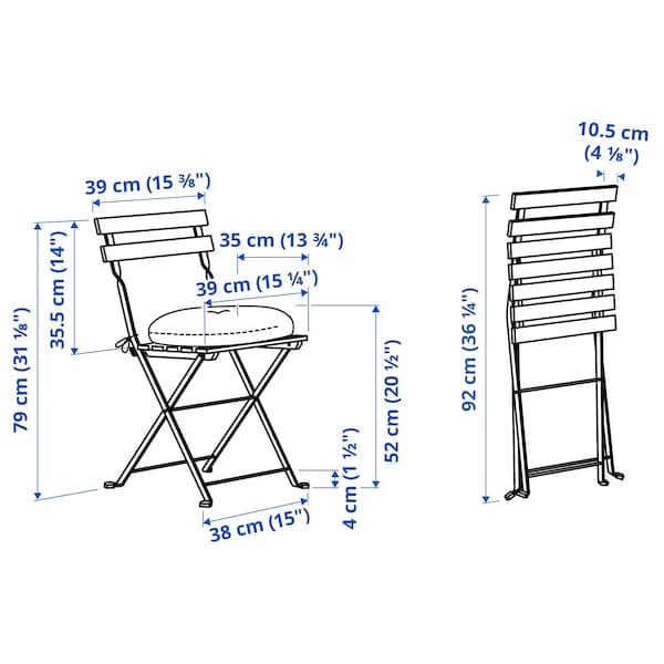 TÄRNÖ - Garden chair, folding black/mordant light brown/Klösan blue - best price from Maltashopper.com 59533435